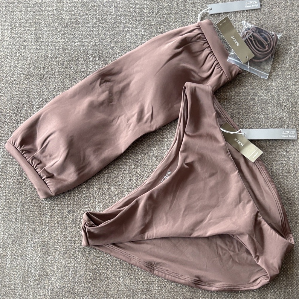 J. CREW Classic Sculpt Brown Bandeau Bikini Set NEW Size Large and XL (top)